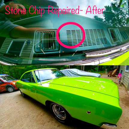 Picture of bright green car after stone chip repair